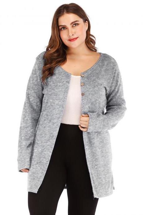 Women Cardigan Coat Autumn Long Sleeve Button Casual Basic Plus Size Jacket Gray