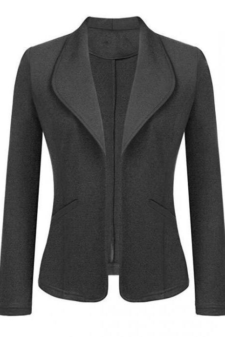 Women Blazer Coat Autumn Long Sleeve Work Office Casual Cardigan Slim Suit Jacket Outwear dark gray