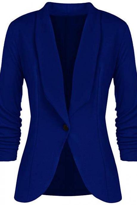 Women Blazer Coat Autumn Long Sleeve Single Button Office OL Business Slim Suit Jacket royal blue