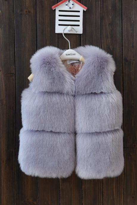 Kids Faux Fur Waistcoat Autumn Winter Thick Warm Baby Vest Girls Children Sleeveless Coat Outerwear Gray