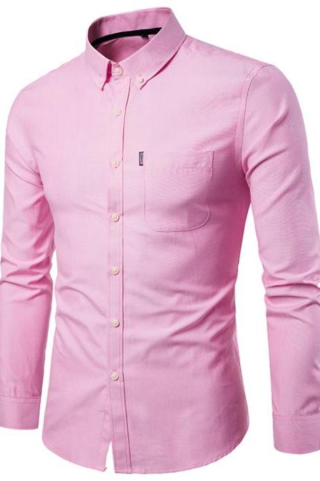  Men Shirt Spring Autumn Long Sleeve Turn-down Collar Single Breasted Plus Size Business Formal Casual Slim Fit Shirt pink