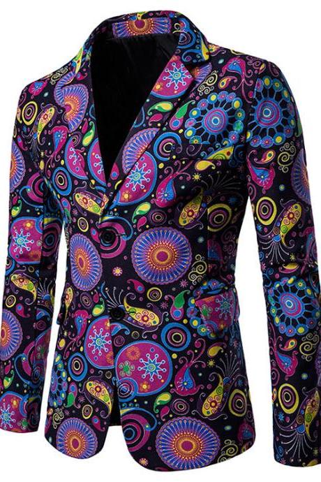 Men Blazer Coat Spring Autumn Africa National Style Printed Slim Fit Casual Male Suit Jacket X10