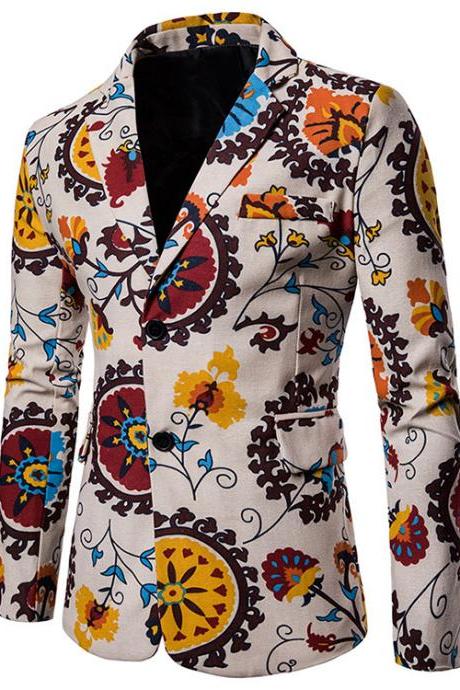 Men Blazer Coat Spring Autumn Africa National Style Printed Slim Fit Casual Male Suit Jacket X11
