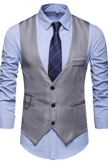 Men Slim Fit Waistcoat V Neck Suit Vest Casual Formal Business Sleeveless Jacket gray