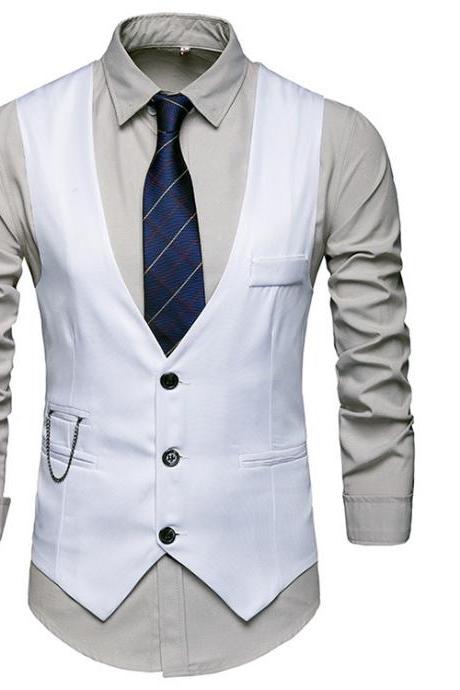  Men Slim Fit Waistcoat V Neck Suit Vest Casual Formal Business Sleeveless Jacket off white