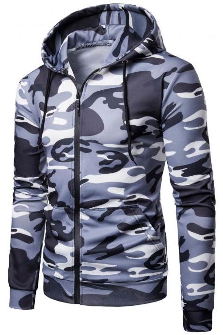  Men Camouflage Coat Spring Autumn Thin Slim Long Sleeve Zipper Hooded Jacket Windbreaker Outwea gray