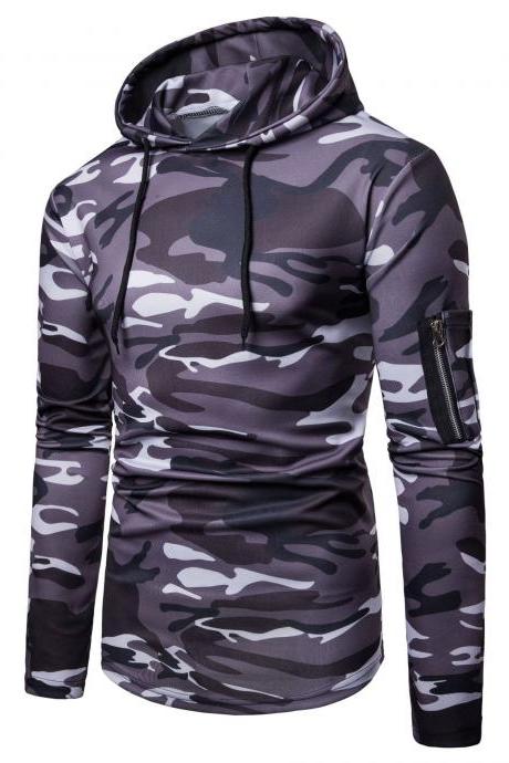Men Camouflage Hoodies Autumn Winter Male Long Sleeve Causal Slim Hooded Sweatshirt Tops dark gray
