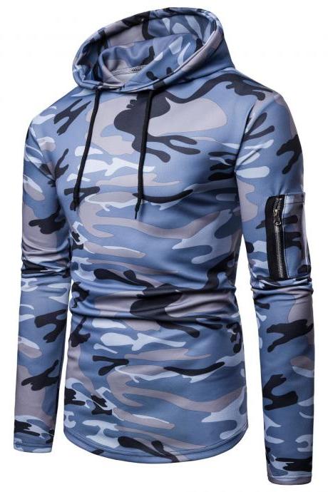 Men Camouflage Hoodies Autumn Winter Male Long Sleeve Causal Slim Hooded Sweatshirt Tops blue