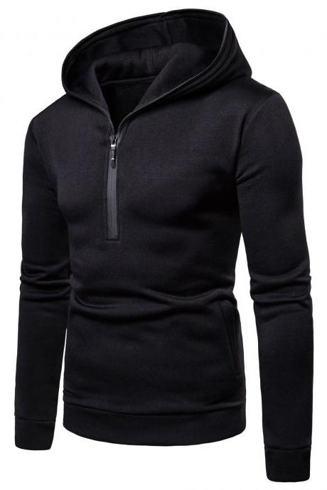 Men Hoodies Spring Autumn Male Long Sleeve Zipper Causal Slim Hooded Sweatshirt Tops black