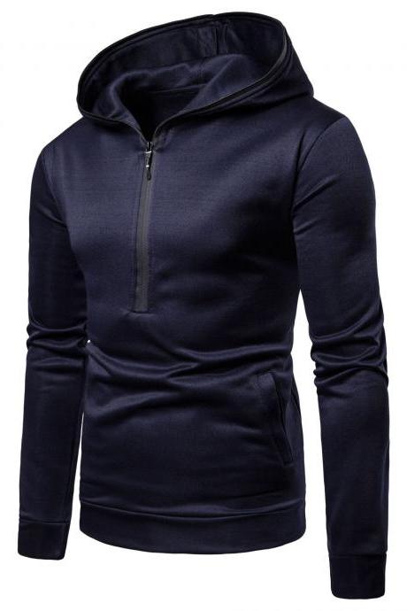 Men Hoodies Spring Autumn Male Long Sleeve Zipper Causal Slim Hooded Sweatshirt Tops navy blue