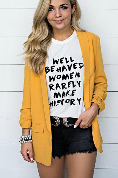 Women Blazer Coat Spring Autumn Turn-down Collar Casual Long Sleeve Open Stitch Suit Jacket Yellow