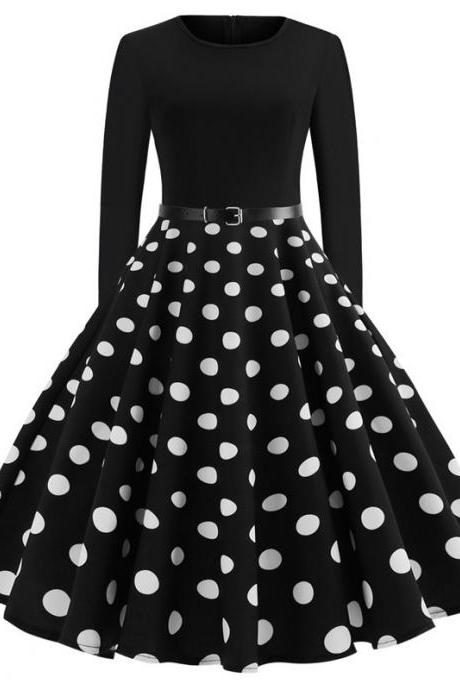 Women Polka Dot Printed Dress Long Sleeve Patchwork Slim A Line Formal Party Dress JY13107