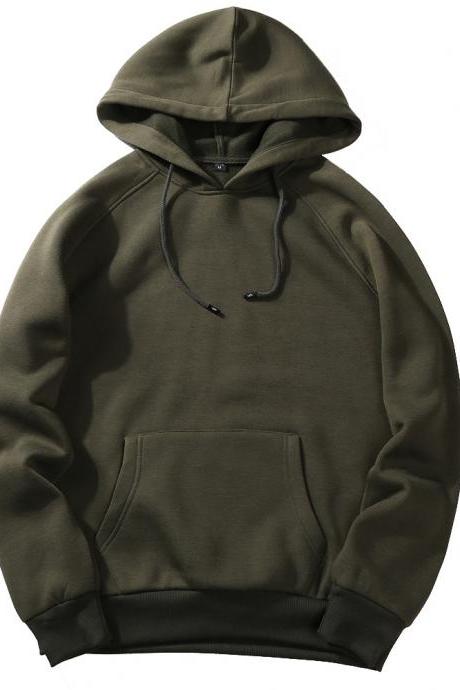 Men Hoodies Winter Warm Long Sleeve Streetwear Hip Hop Casual Hooded Sweatshirts army green