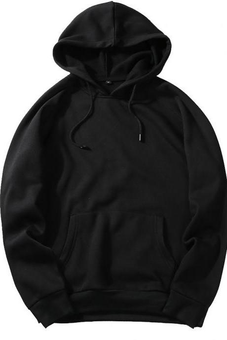 Men Hoodies Winter Warm Long Sleeve Streetwear Hip Hop Casual Hooded Sweatshirts black