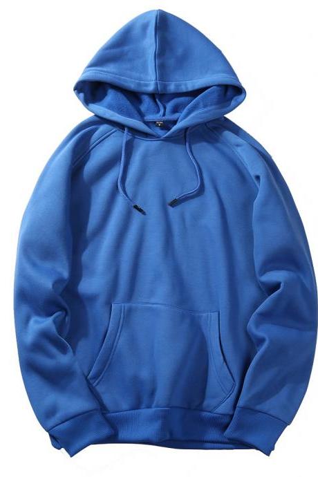 Men Hoodies Winter Warm Long Sleeve Streetwear Hip Hop Casual Hooded Sweatshirts Blue