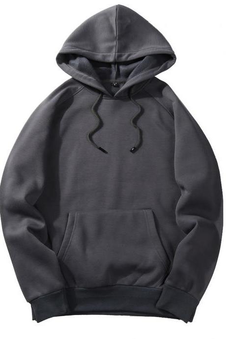 Men Hoodies Winter Warm Long Sleeve Streetwear Hip Hop Casual Hooded Sweatshirts dark gray