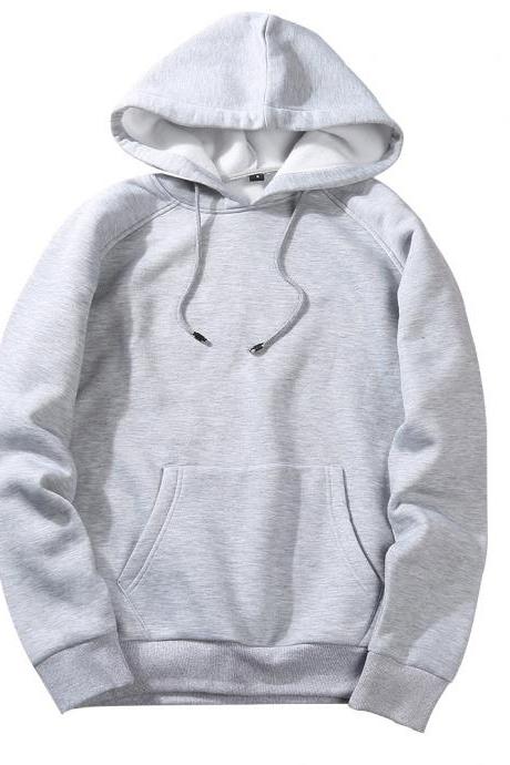 Men Hoodies Winter Warm Long Sleeve Streetwear Hip Hop Casual Hooded Sweatshirts gray