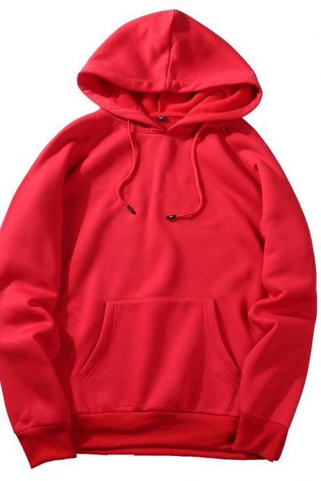 Men Hoodies Winter Warm Long Sleeve Streetwear Hip Hop Casual Hooded Sweatshirts red