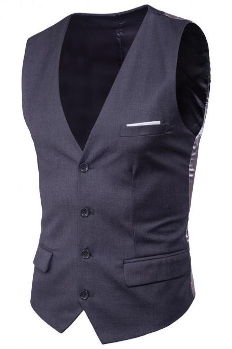 Men Suit Waistcoat Single Breasted Vest Jacket Casual Business Slim Fit Sleeveless Coat dark gray
