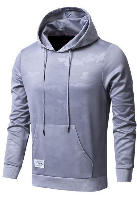 Men Camouflage Hoodies Spring Autumn Long Sleeve Hip Hop Streetwear Casual Slim Hooded Sweatshirt Gray
