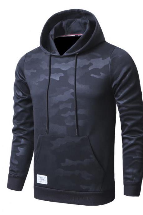 Men Camouflage Hoodies Spring Autumn Long Sleeve Hip Hop Streetwear Casual Slim Hooded Sweatshirt black