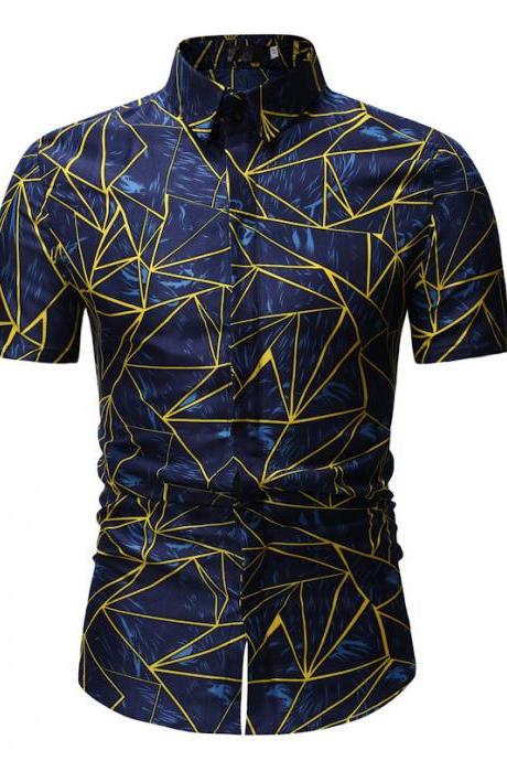 Men Floral Printed Shirt Summer Beach Short Sleeve Hawaiian Holiday Vacation Casual Slim Fit Shirt 10#