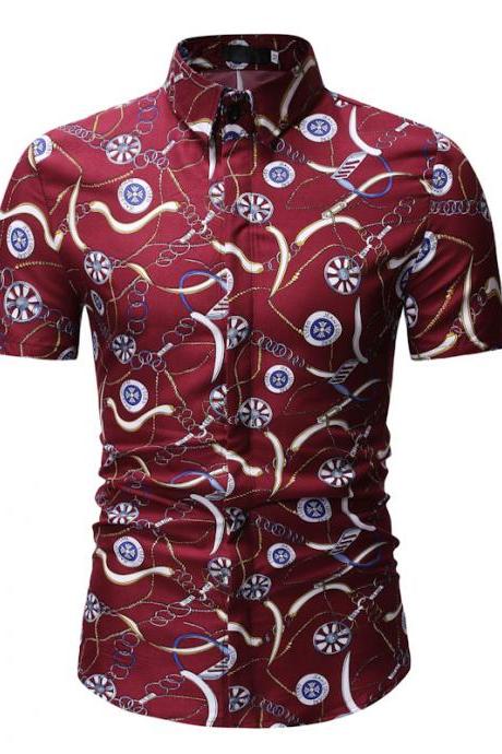 Men Floral Printed Shirt Summer Beach Short Sleeve Hawaiian Holiday Vacation Casual Slim Fit Shirt 11#