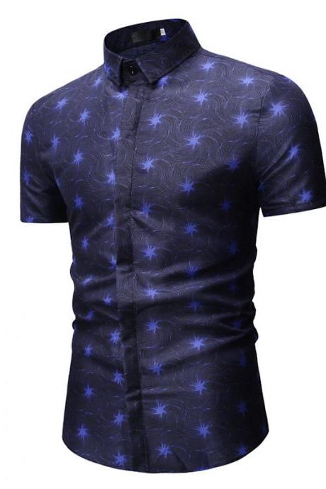 Men Floral Printed Shirt Summer Beach Short Sleeve Hawaiian Holiday Vacation Casual Slim Fit Shirt 14#