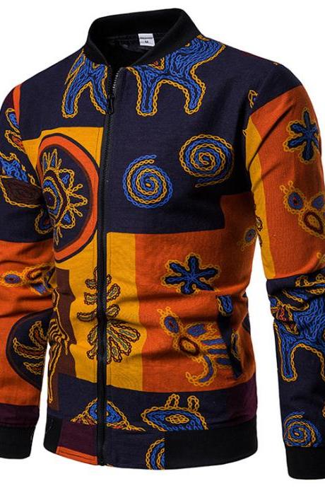 Men Floral Printed Coat Spring Autumn Long Sleeve Casual Slim Fit Bomber Baseball Windbreakers Jacket 1#