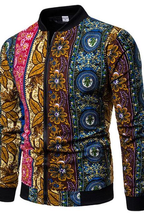 Men Floral Printed Coat Spring Autumn Long Sleeve Casual Slim Fit Bomber Baseball Windbreakers Jacket 5#