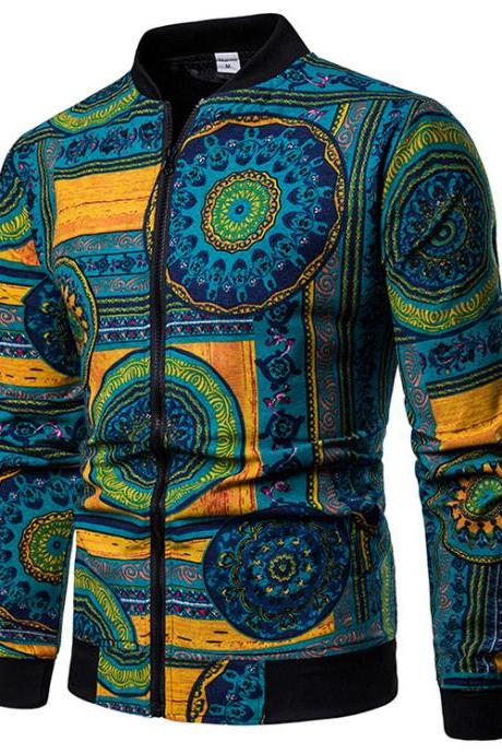 Men Floral Printed Coat Spring Autumn Long Sleeve Casual Slim Fit Bomber Baseball Windbreakers Jacket 6#