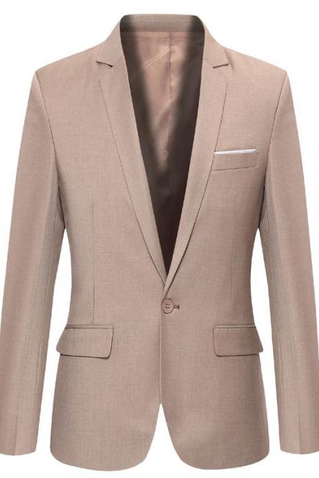Men Blazer Coat Long Sleeve One Button Casual Business Slim Fit Suit Jacket khaki
