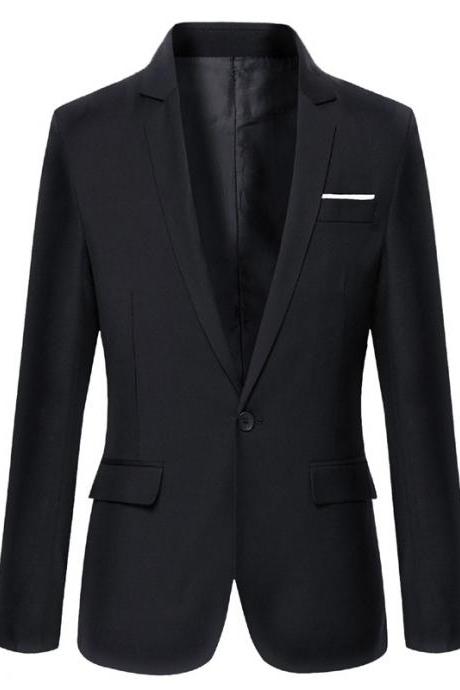 Men Blazer Coat Long Sleeve One Button Casual Business Slim Fit Suit Jacket black