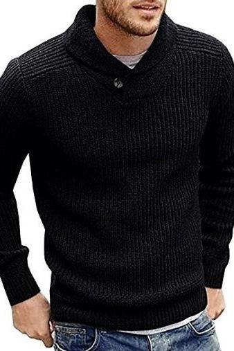 Men Knitted Sweater Autumn Winter Slim Warm Long Sleeve Casual Pullover Tops black