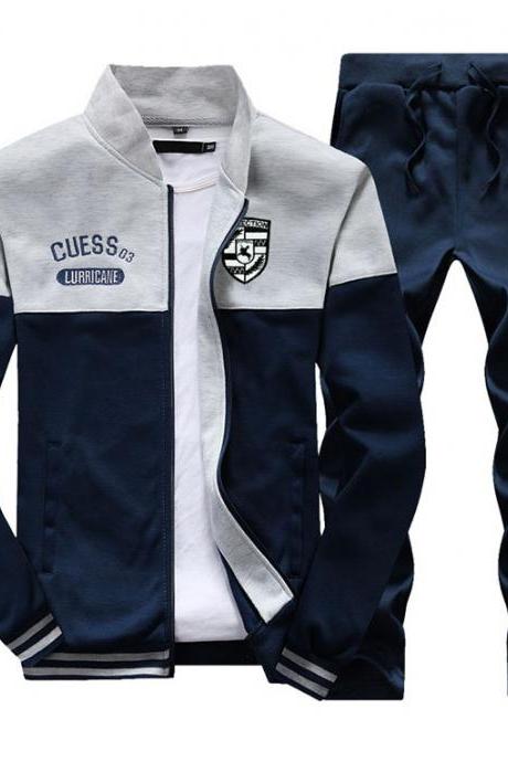 Men Tracksuit Spring Autumn Long Sleeve Coat+Long Pants Casual Two Pieces Set Sporting Suit gray