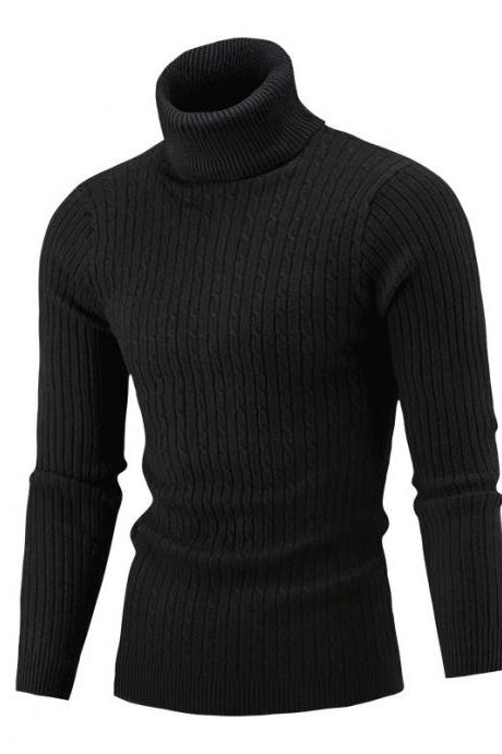 Men Sweater Autumn Winter Turtleneck Long Sleeve Casual Slim Fit Knitted Pullover Tops black