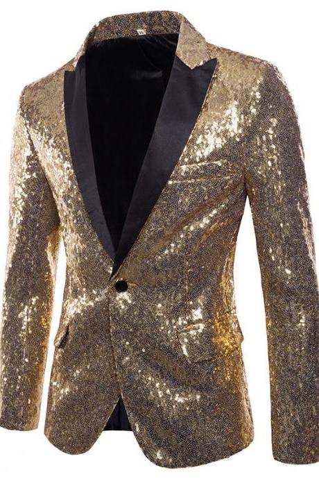  Men Sequined Blazer Coat Stage Performer Formal Host Suit Bridegroom Tuxedos Prom Wedding Groom Jacket gold