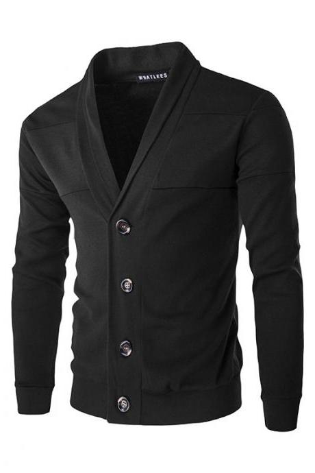 Men Cardigan Spring Autumn Single Breasted Long Sleeve Slim Fit Casual Sweater Coat black