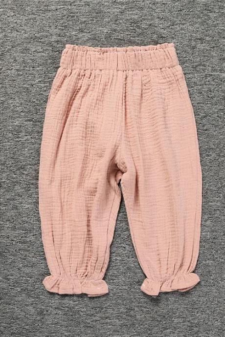 Baby Boys Girls Harem Pants Casual Linen Summer Kids Children Long Lantern Trousers pale pink