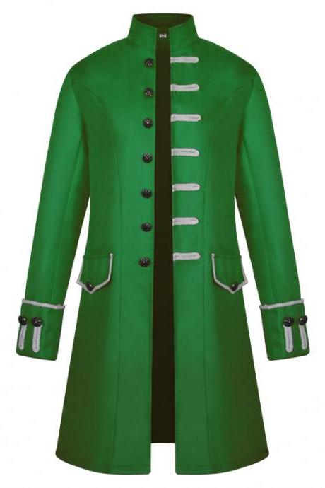 Men Uniform Trench Coat Vintage Steampunk Punk Middle Ages Long Sleeve Jacket Outwear green