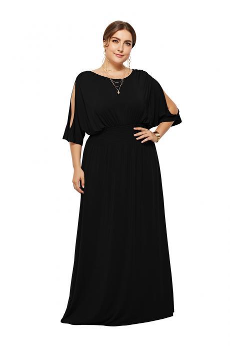  Women Maxi Dress Off Shoulder Batwing Half Sleeve Plus Size Long Formal Evening Dress black