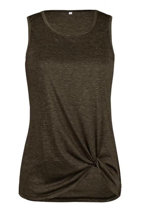 Women Tank Top Summer O Neck Vest Top Casual Loose Sleeveless T Shirt brown