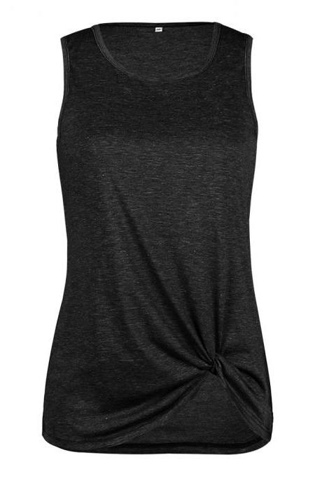 Women Tank Top Summer O Neck Vest Top Casual Loose Sleeveless T Shirt dark gray