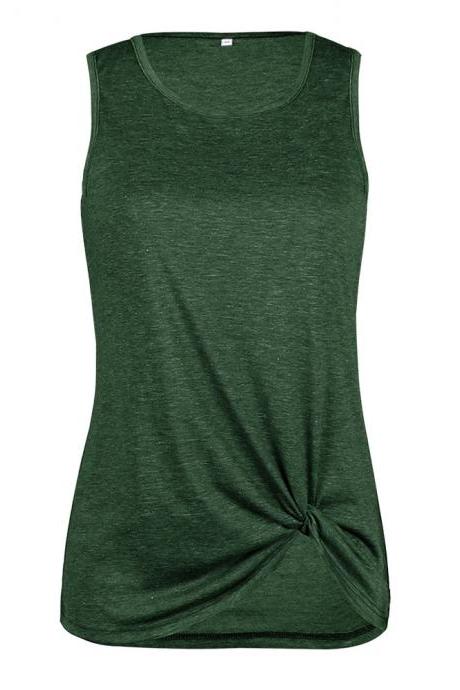 Women Tank Top Summer O Neck Vest Top Casual Loose Sleeveless T Shirt hunter green
