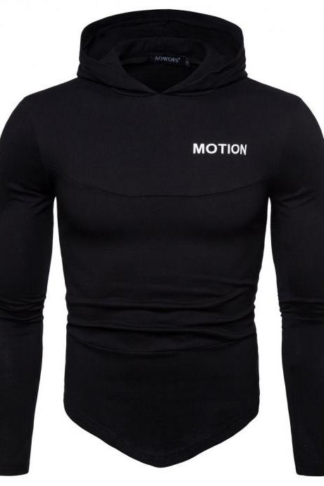 Men Long Sleeve T Shirt Spring Autumn Hooded Hip Hop Casual Streetwear Slim Fit Asymmetrical Tops black
