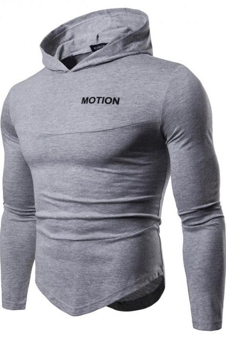 Men Long Sleeve T Shirt Spring Autumn Hooded Hip Hop Casual Streetwear Slim Fit Asymmetrical Tops Gray