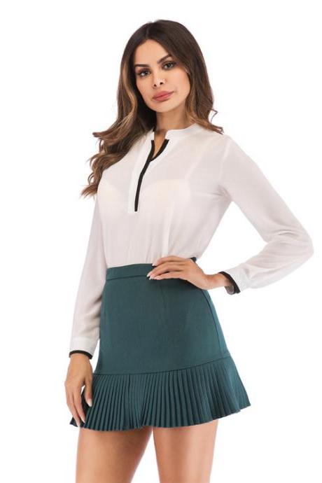 Women Mini Pleated Skirt Summer High Waist Slim Students Package Hip Pencil Skirt hunter green