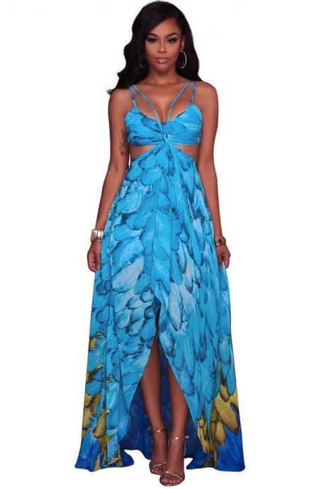 Women Asymmetrical Dress Floral Printed Spaghetti Straps Summer Beach Boho High Low Sundress4#