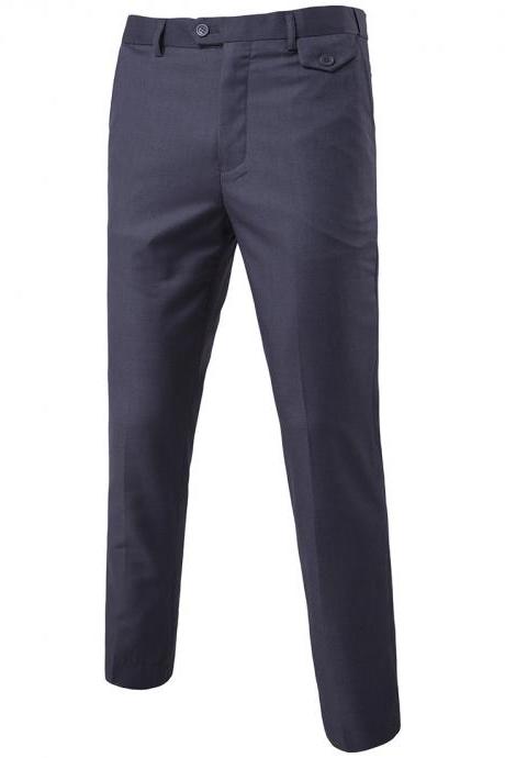 Men Suit Pants Cotton Solid Casual Business Formal Bridegroom Plus Size Wedding Trousers dark gray