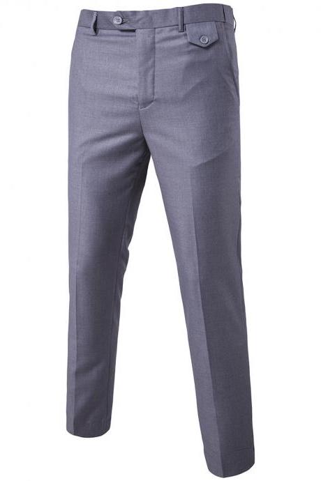 Men Suit Pants Cotton Solid Casual Business Formal Bridegroom Plus Size Wedding Trousers Gray